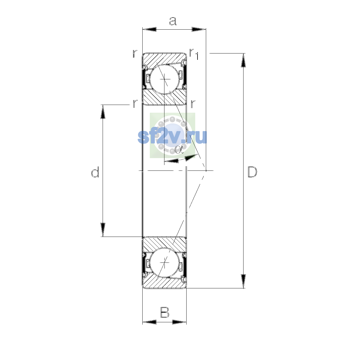Схема подшипника B71911-E-2RSD-T-P4S-UL