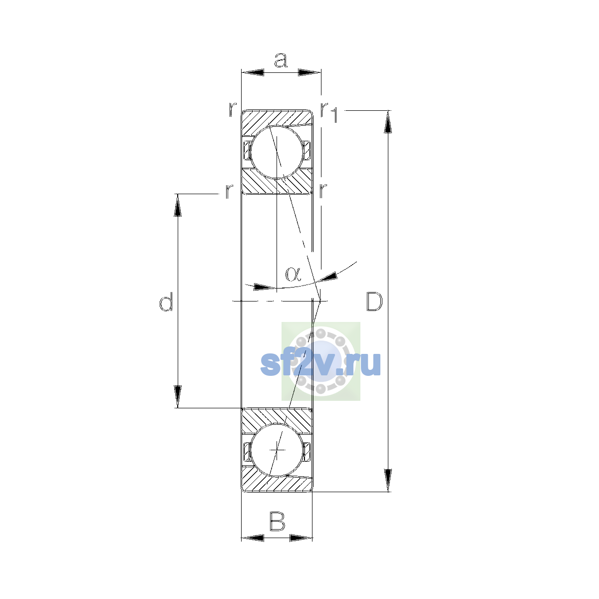 Схема подшипника B71911-E-T-P4S-UL