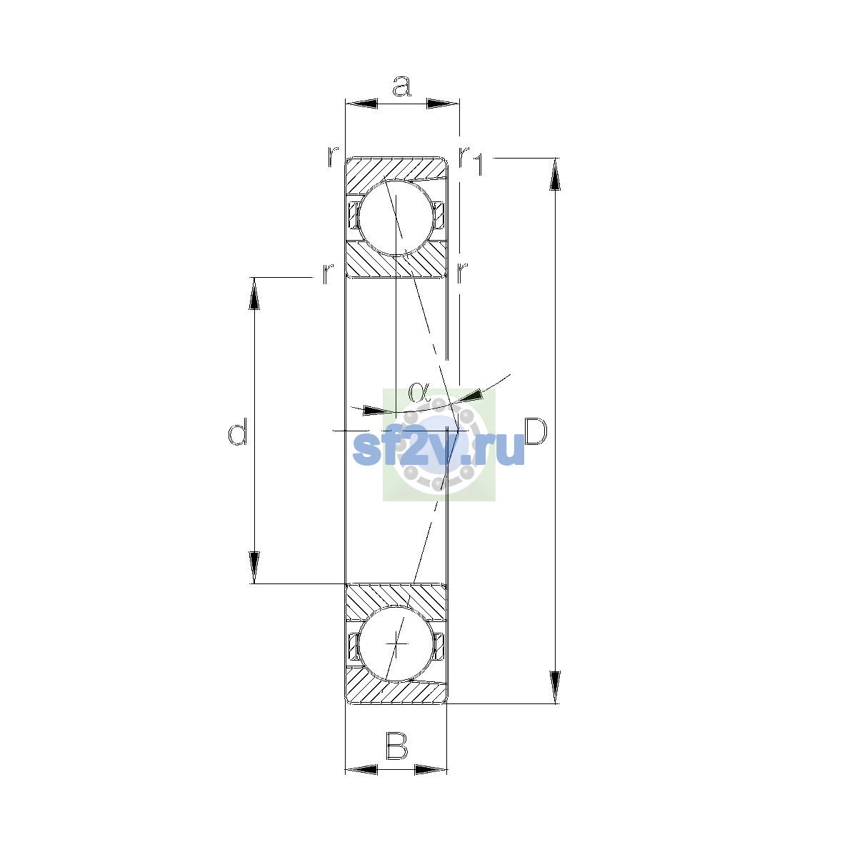 Схема подшипника B71912-E-T-P4S-UL