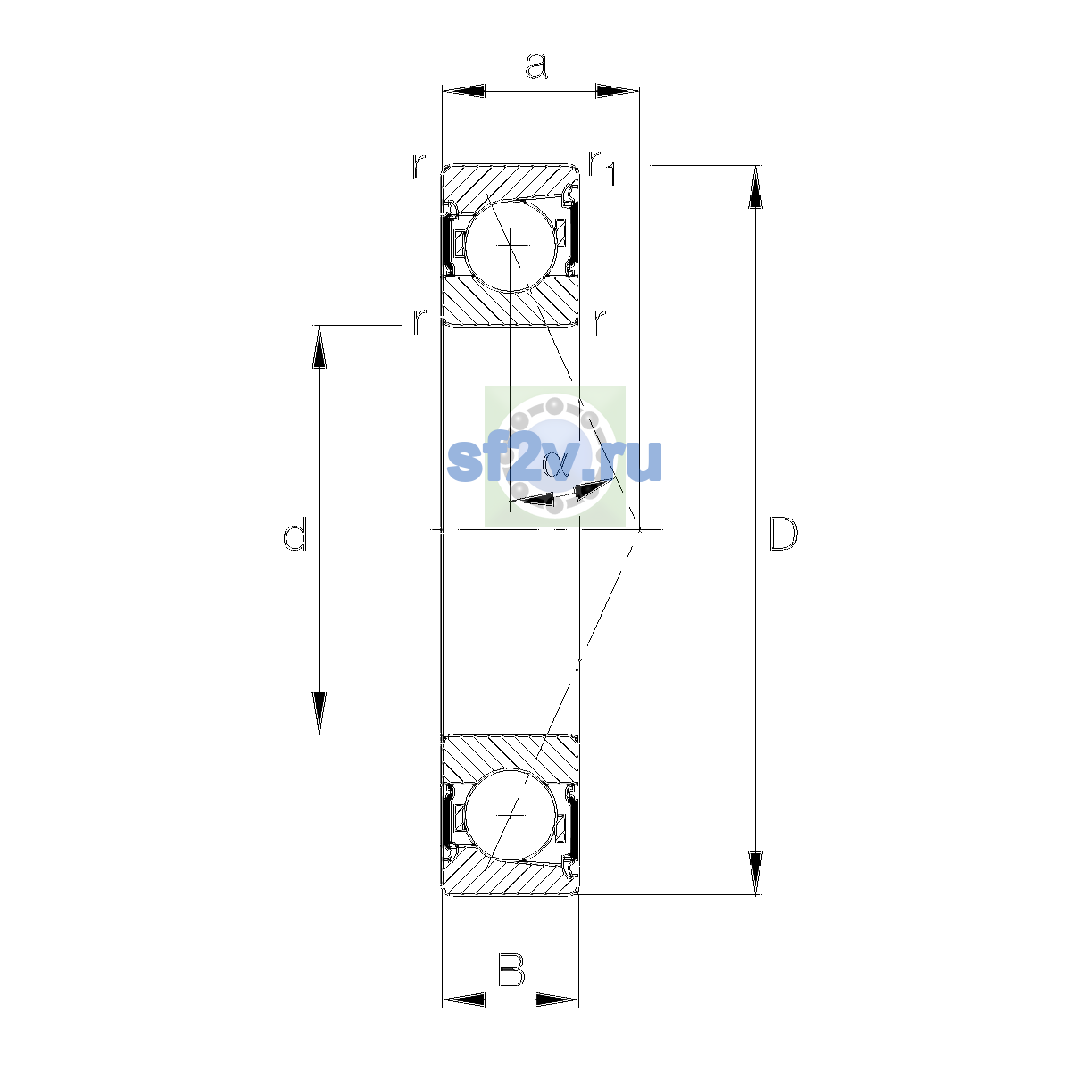 Схема подшипника B71913-E-2RSD-T-P4S-UL