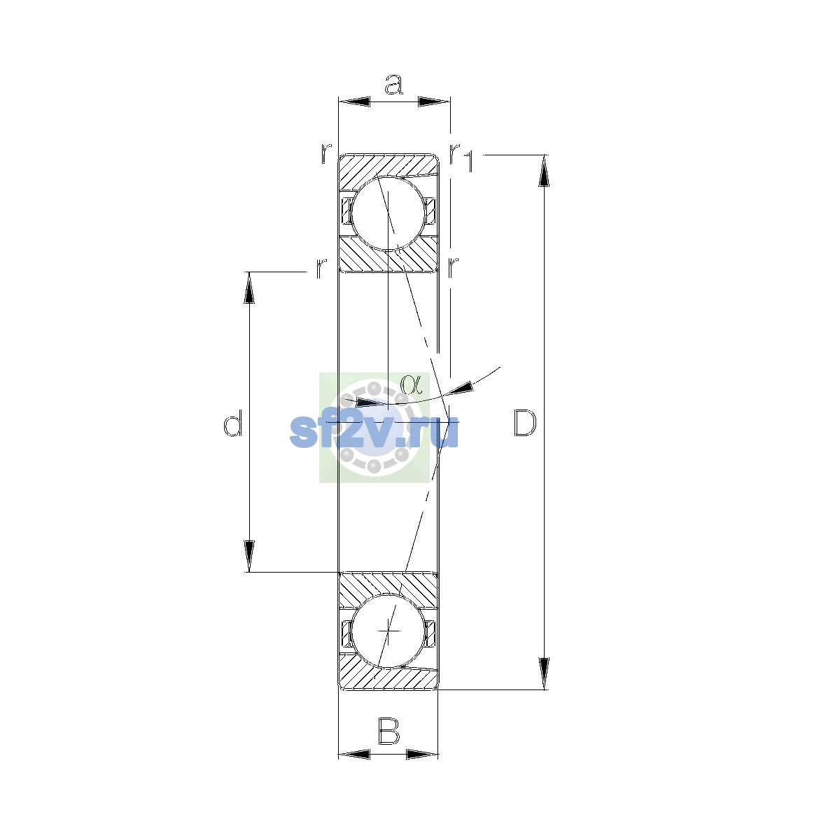 Схема подшипника B71915-E-T-P4S-UL