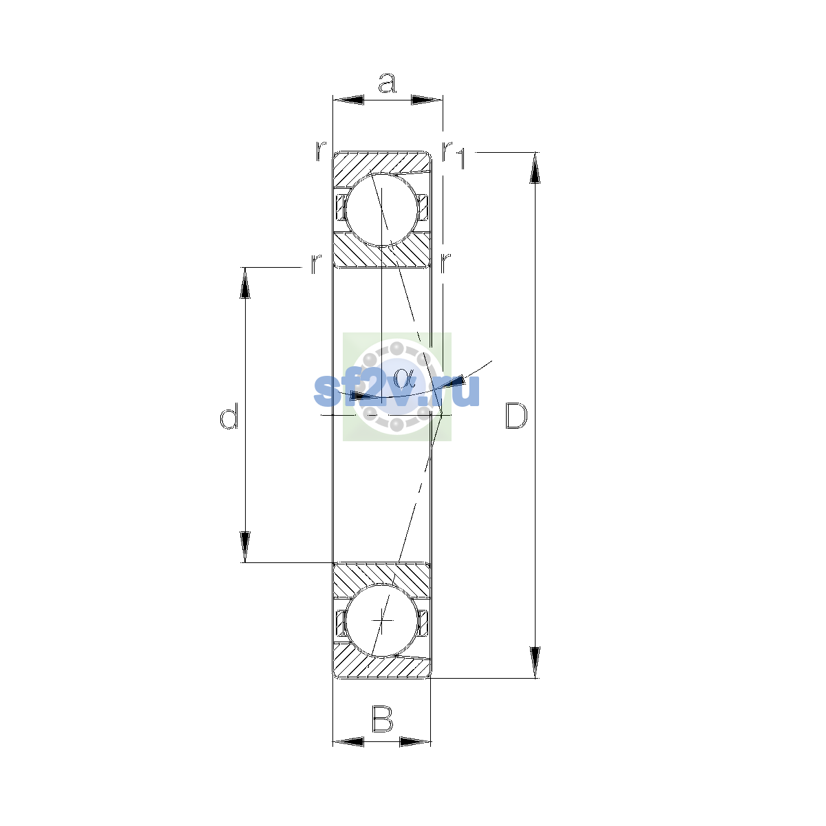 Схема подшипника B71916-E-T-P4S-UL
