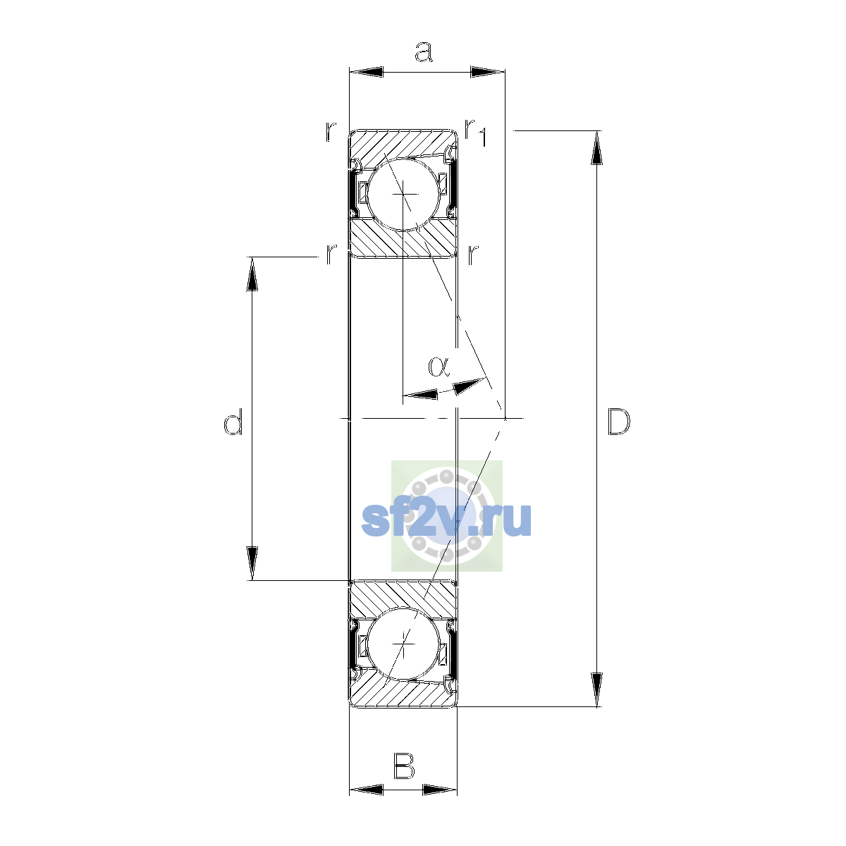 Схема подшипника B71917-E-2RSD-T-P4S-UL