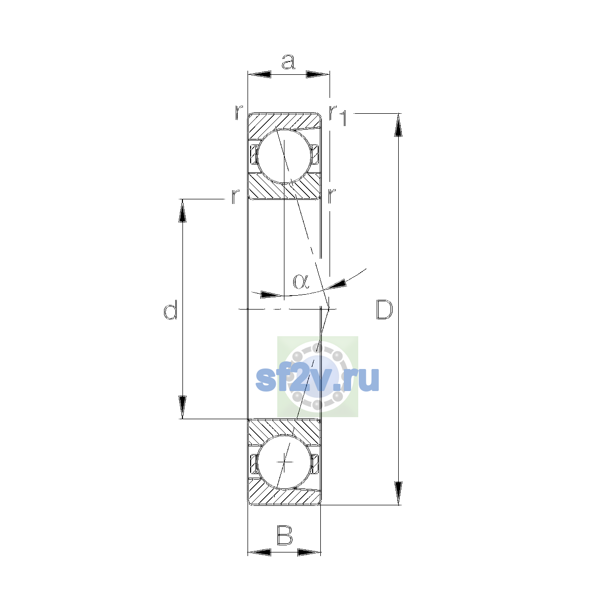 Схема подшипника B71917-E-T-P4S-UL