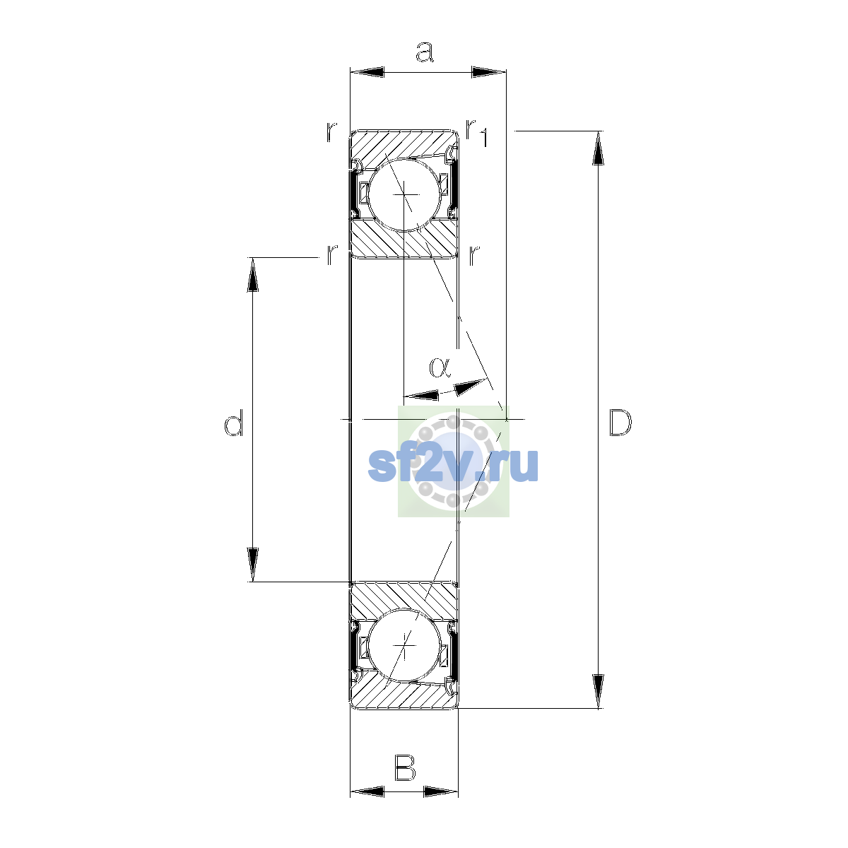 Схема подшипника B71920-E-2RSD-T-P4S-UL