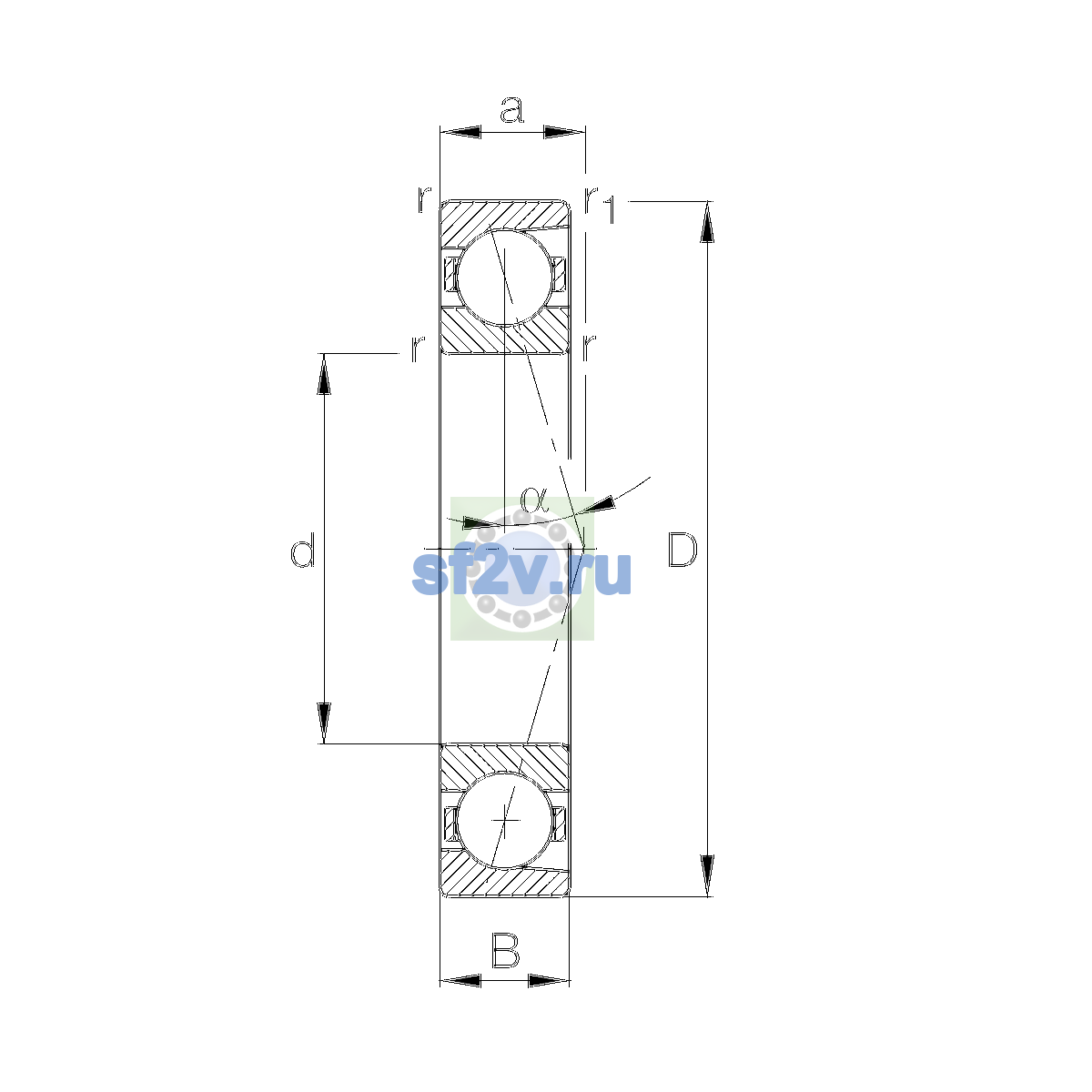 Схема подшипника B71920-E-T-P4S-UL