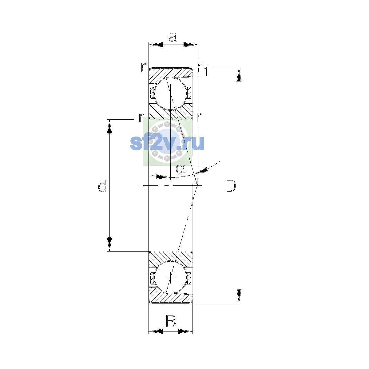 Схема подшипника B71921-E-T-P4S-UL