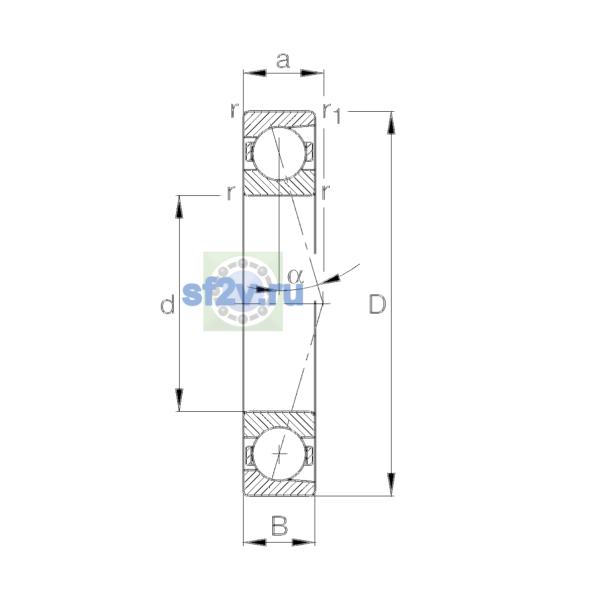 Схема подшипника B71930-E-T-P4S-UL