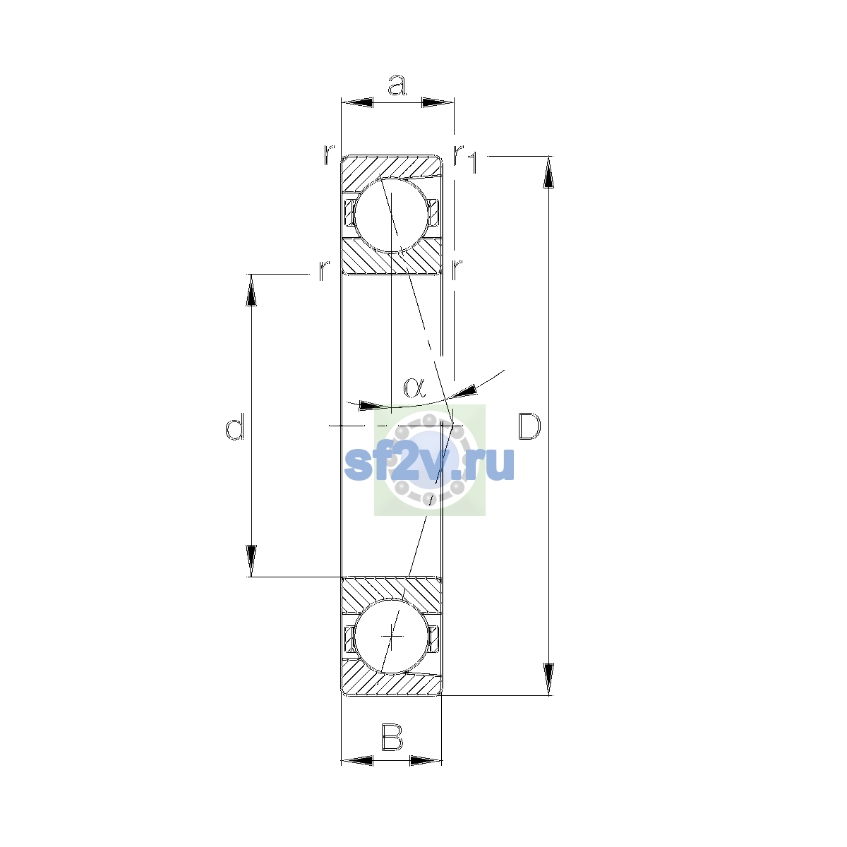 Схема подшипника B71932-E-T-P4S-UL