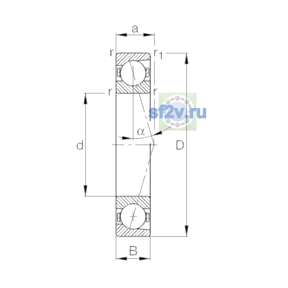 Схема подшипника B71940-E-T-P4S-UL