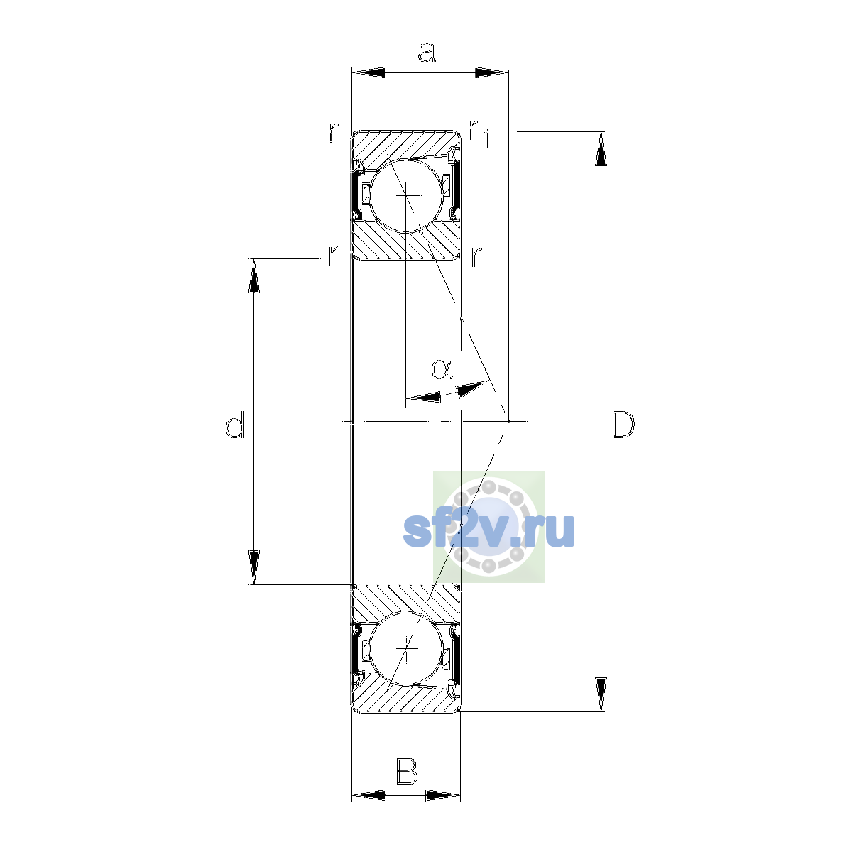 Схема подшипника B7200-E-2RSD-T-P4S-UL