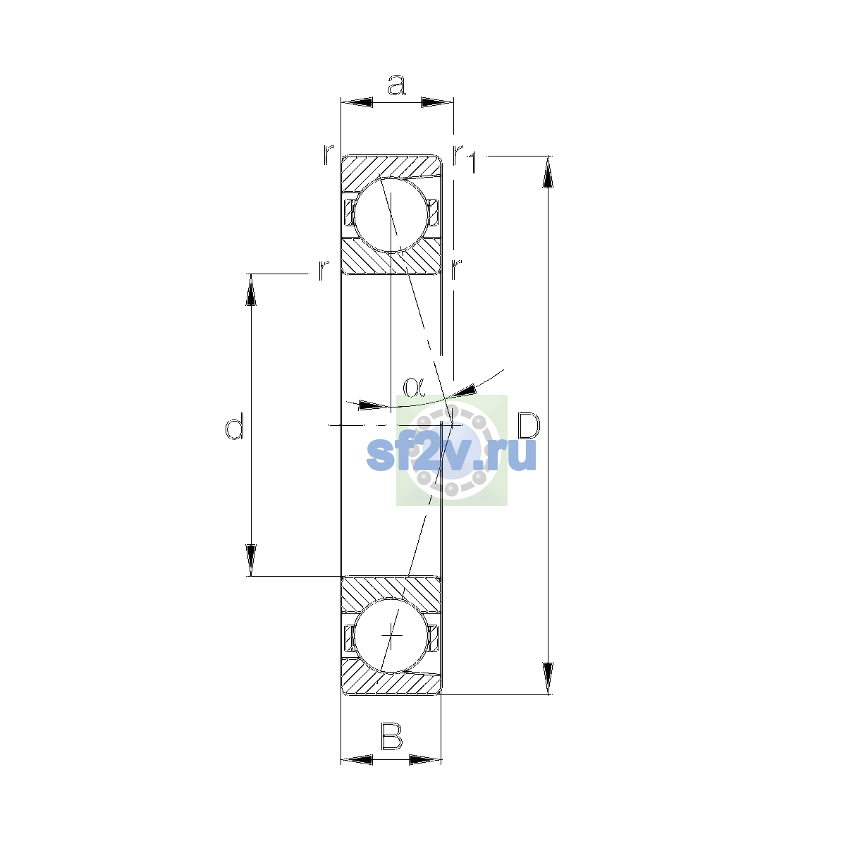 Схема подшипника B7200-E-T-P4S-UL