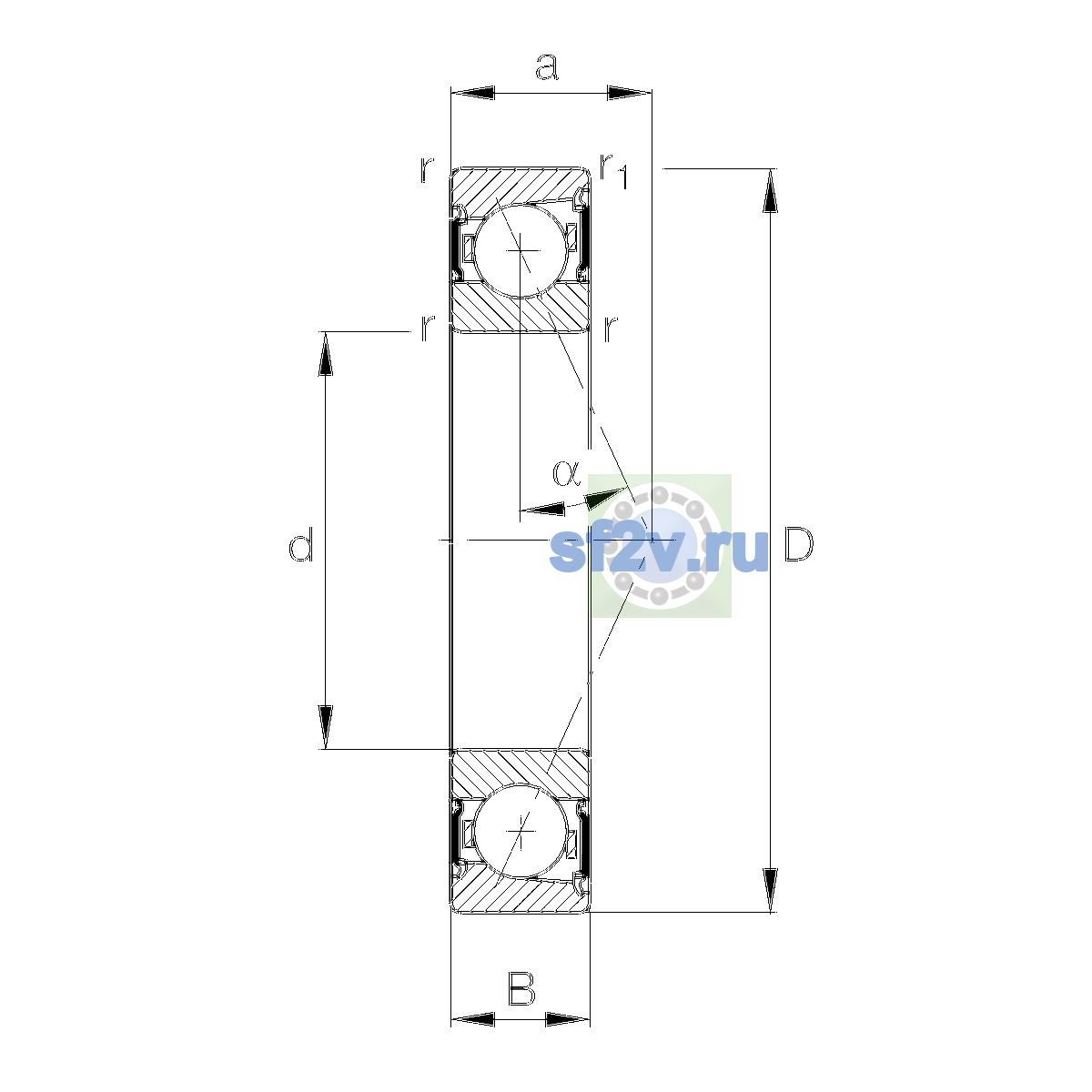 Схема подшипника B7201-E-2RSD-T-P4S-UL