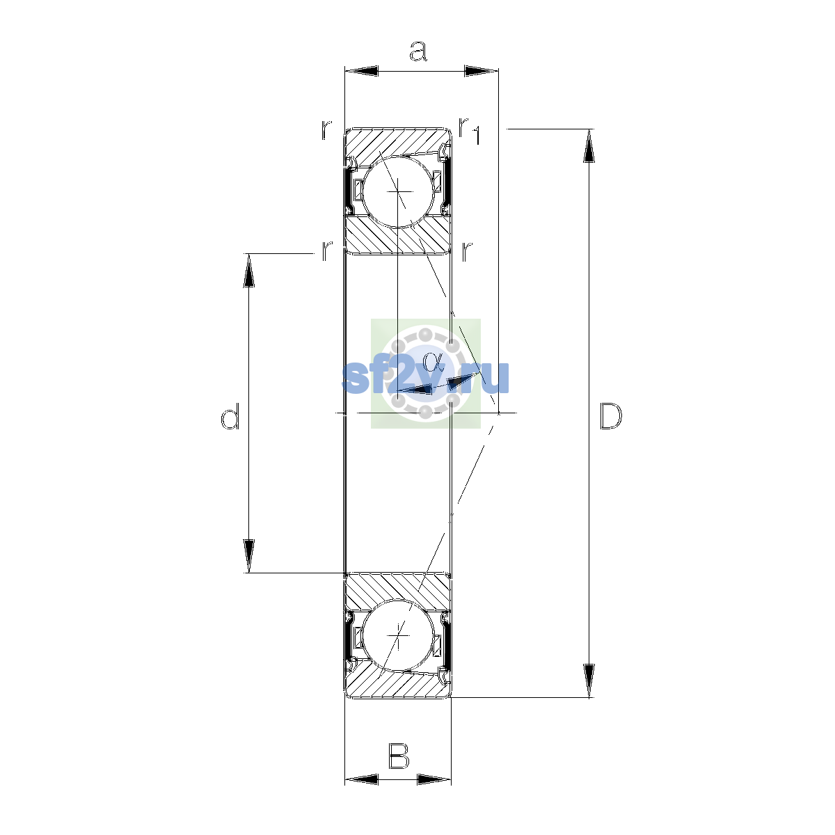 Схема подшипника B7202-C-2RSD-T-P4S-UL