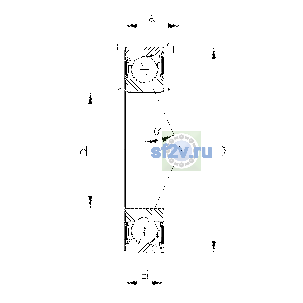Схема подшипника B7202-E-2RSD-T-P4S-UL