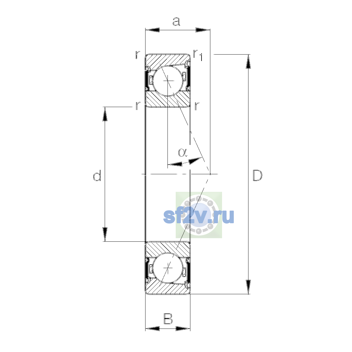 Схема подшипника B7203-C-2RSD-T-P4S-UL