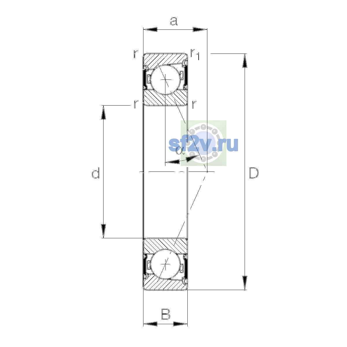 Схема подшипника B7203-E-2RSD-T-P4S-UL
