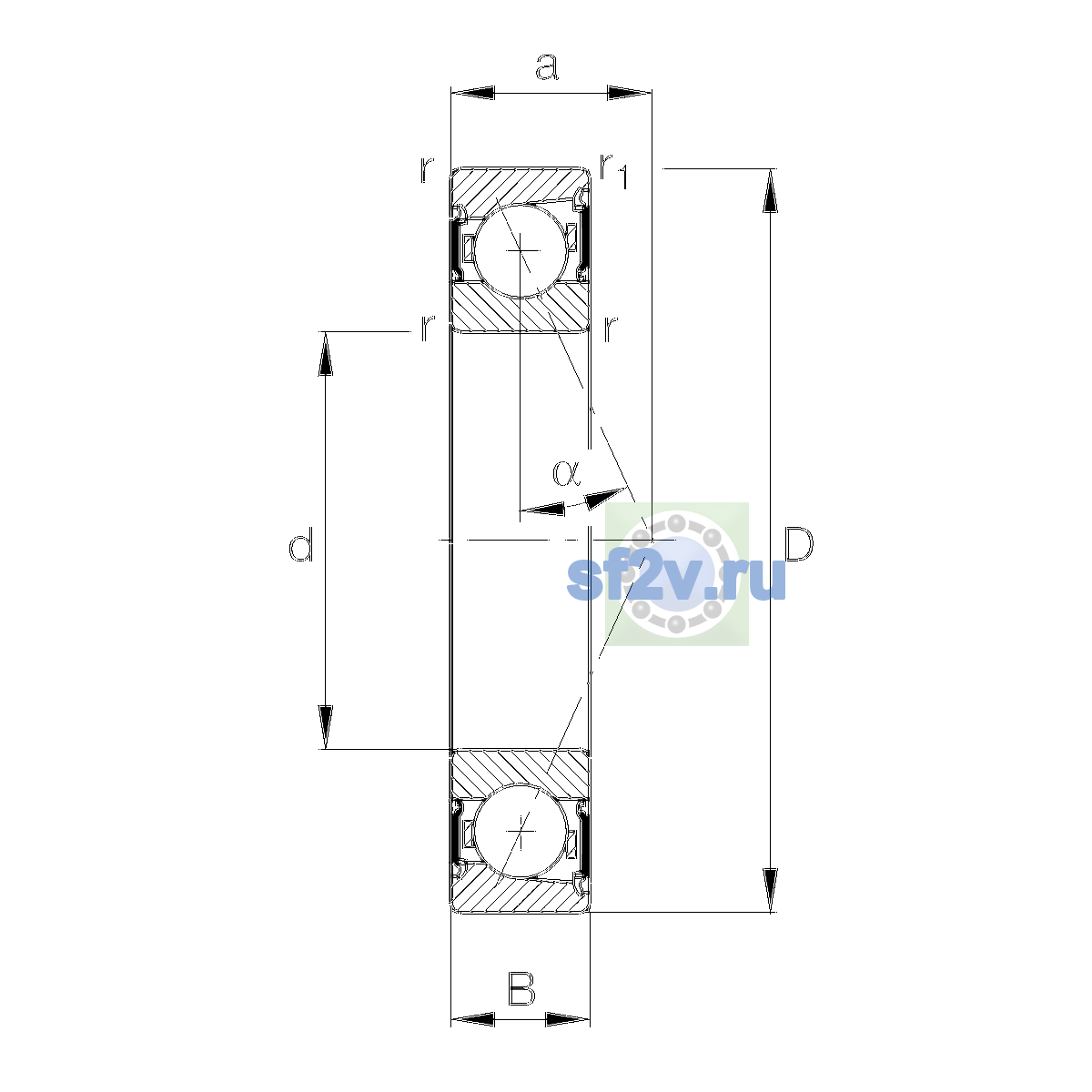 Схема подшипника B7204-C-2RSD-T-P4S-UL