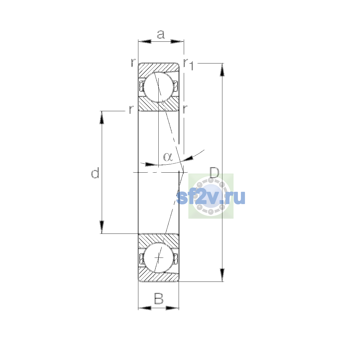 Схема подшипника B7204-C-T-P4S-UL