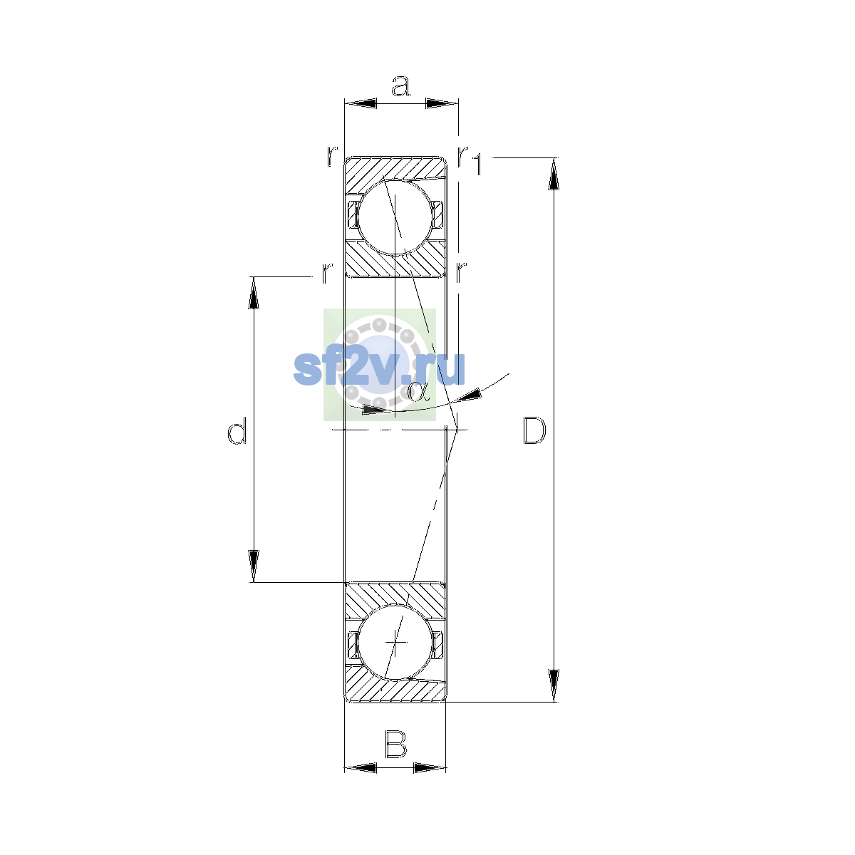 Схема подшипника B7205-E-T-P4S-UL