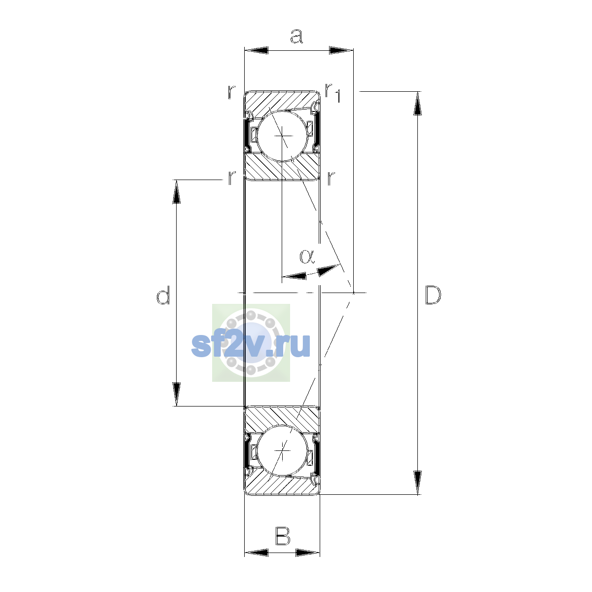 Схема подшипника B7206-C-2RSD-T-P4S-UL