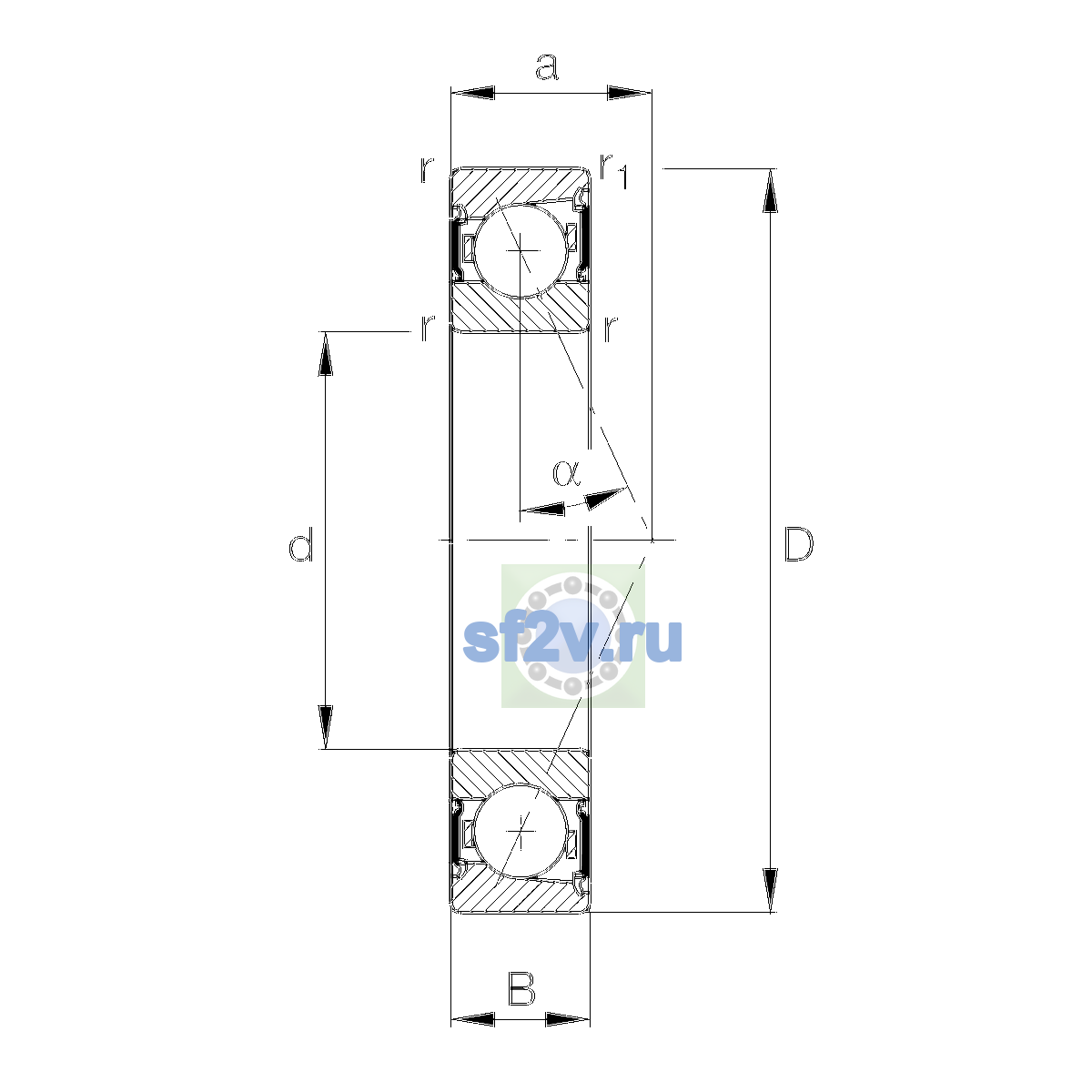 Схема подшипника B7206-E-2RSD-T-P4S-UL