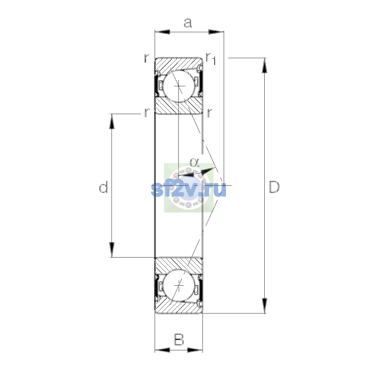 Схема подшипника B7207-C-2RSD-T-P4S-UL