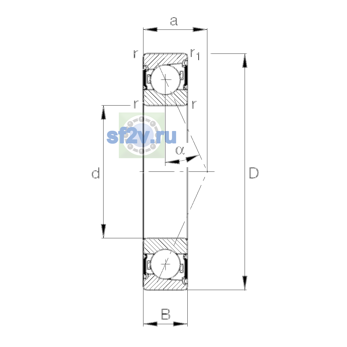 Схема подшипника B7208-C-2RSD-T-P4S-UL