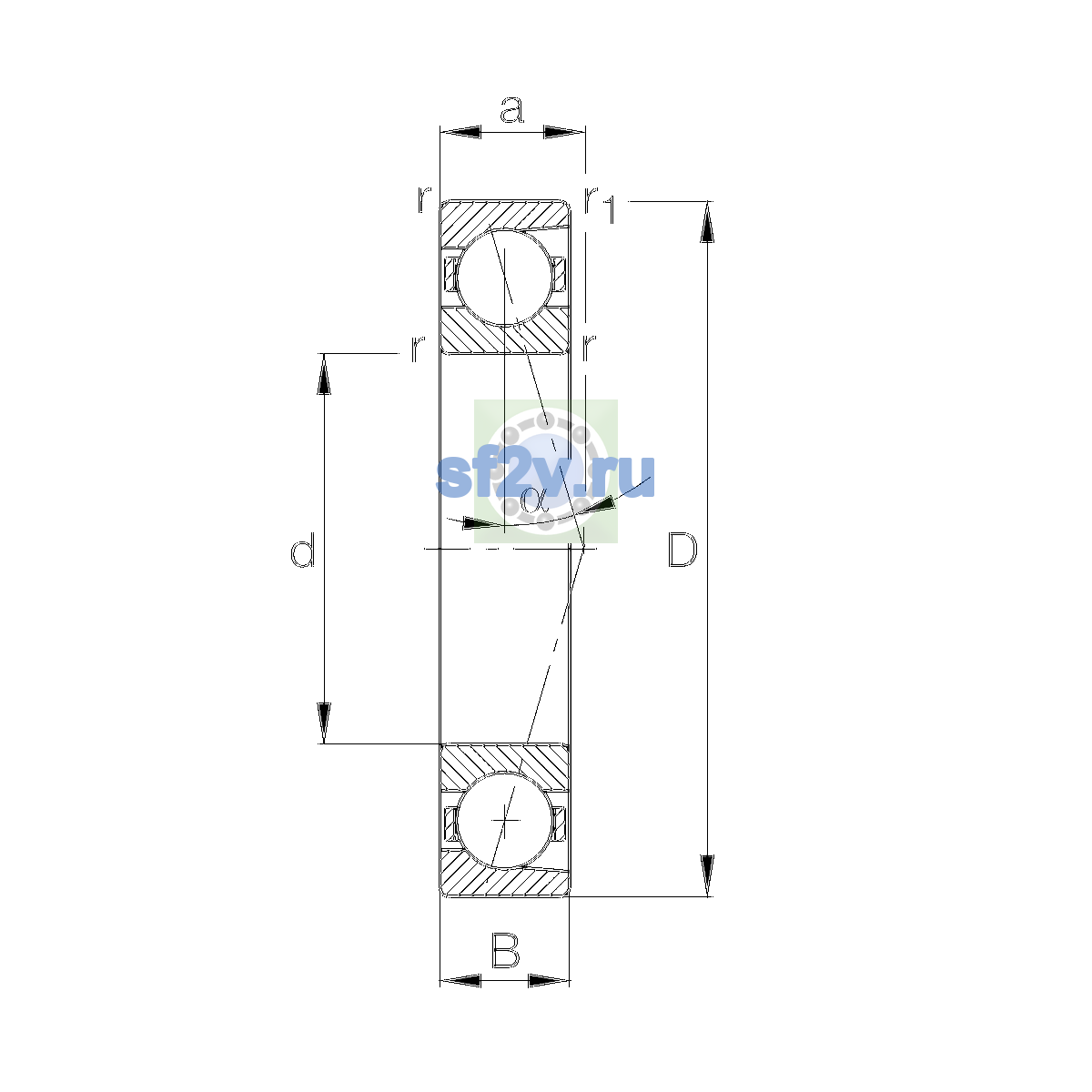 Схема подшипника B7208-C-T-P4S-UL