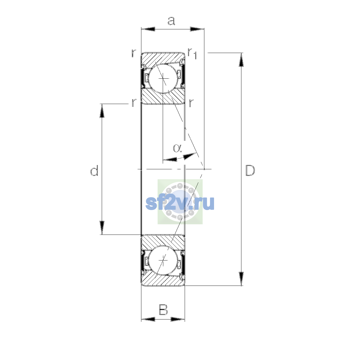 Схема подшипника B7208-E-2RSD-T-P4S-UL
