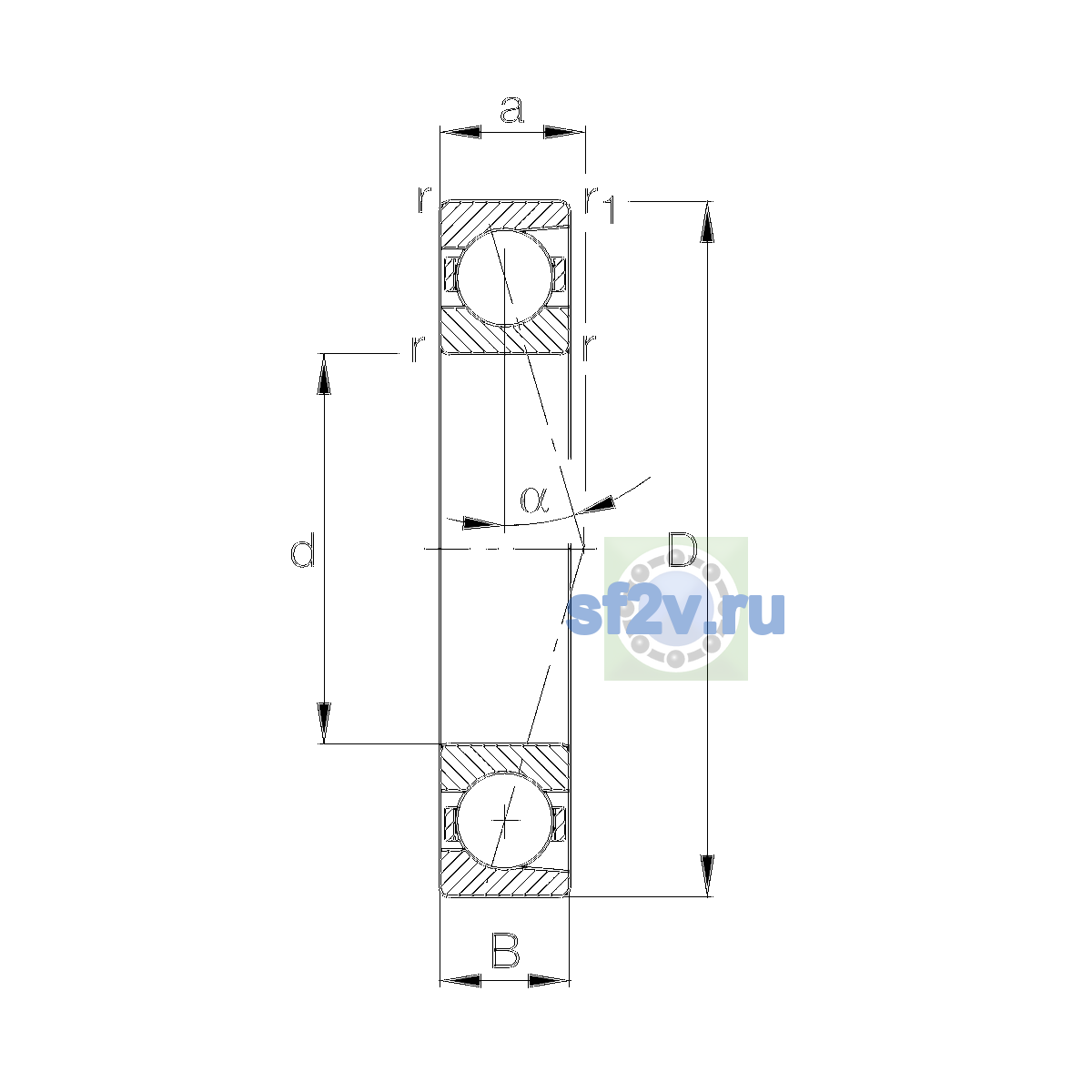 Схема подшипника B7208-E-T-P4S-UL