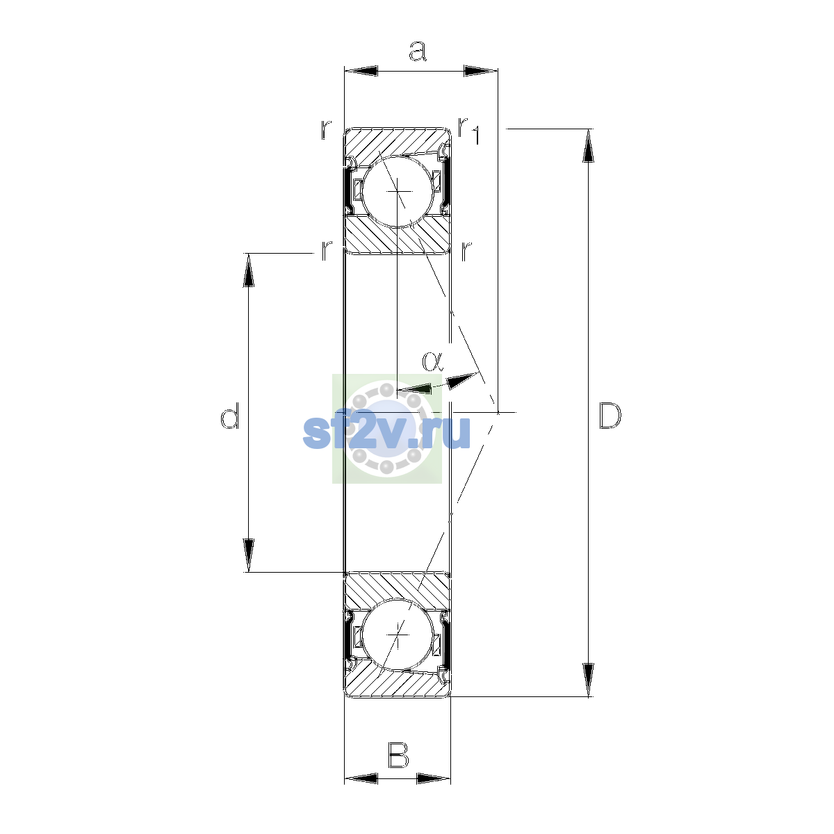 Схема подшипника B7209-C-2RSD-T-P4S-UL