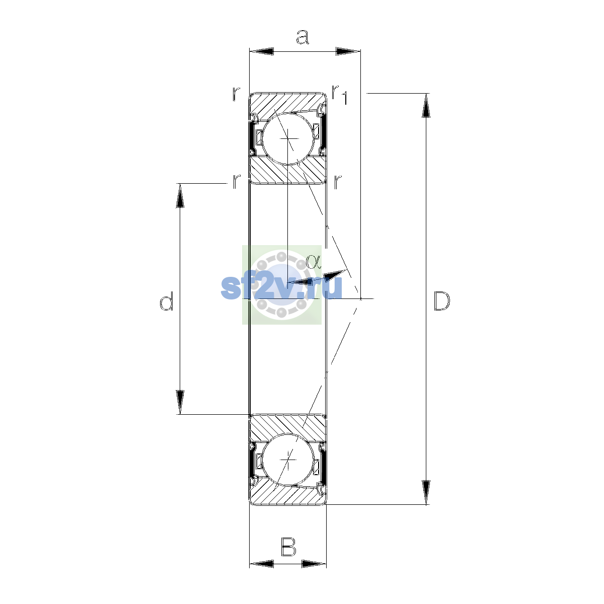 Схема подшипника B7209-E-2RSD-T-P4S-UL