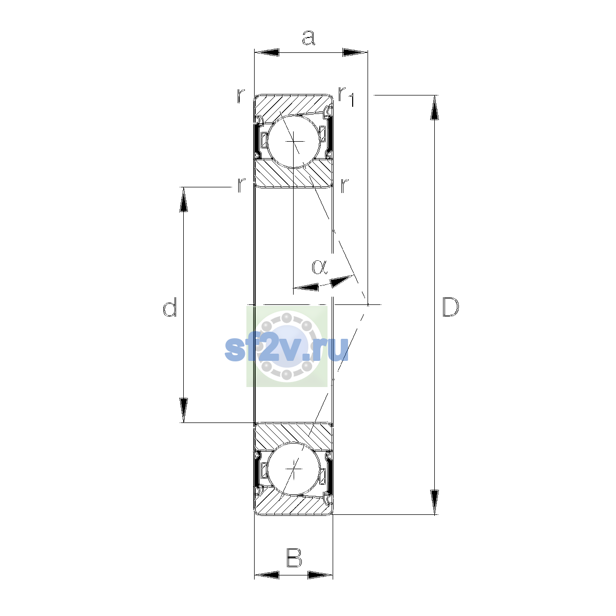 Схема подшипника B7210-E-2RSD-T-P4S-UL