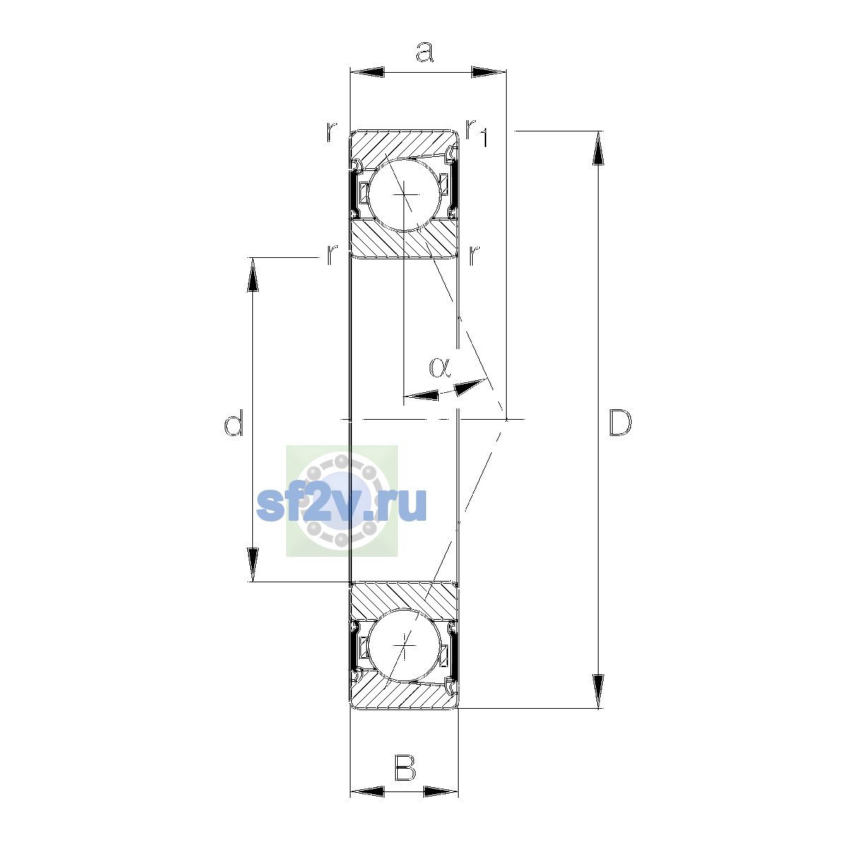 Схема подшипника B7211-E-2RSD-T-P4S-UL