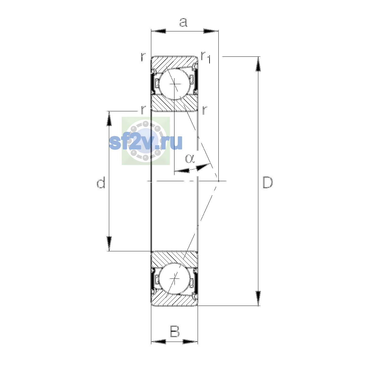 Схема подшипника B7212-C-2RSD-T-P4S-UL