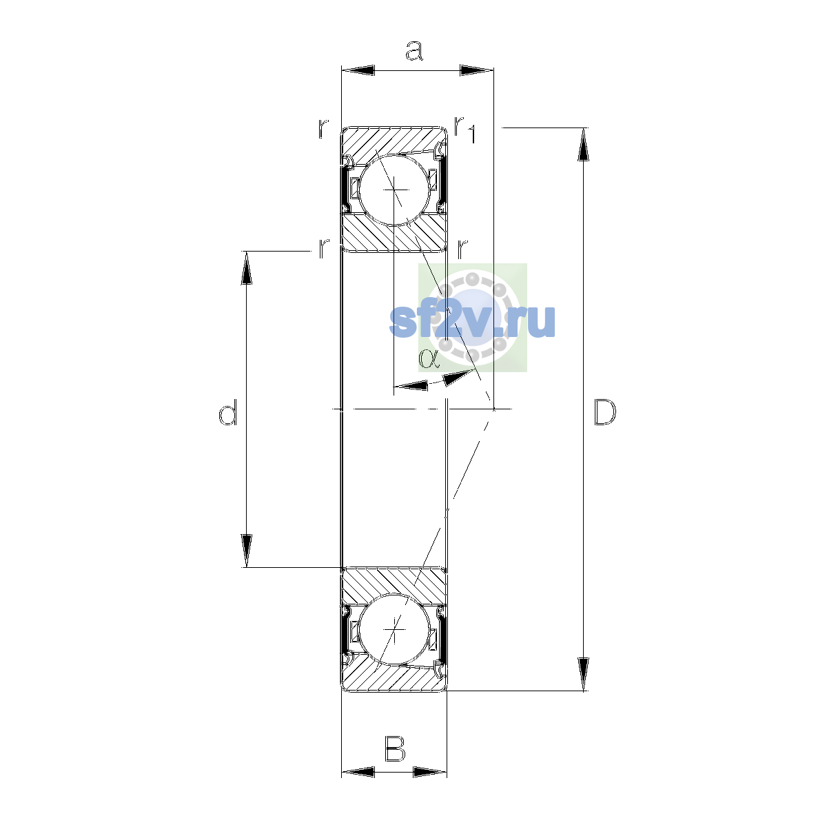 Схема подшипника B7212-E-2RSD-T-P4S-UL