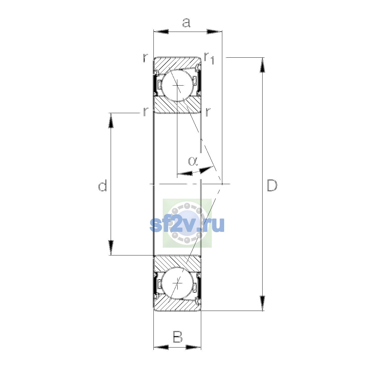 Схема подшипника B7214-E-2RSD-T-P4S-UL