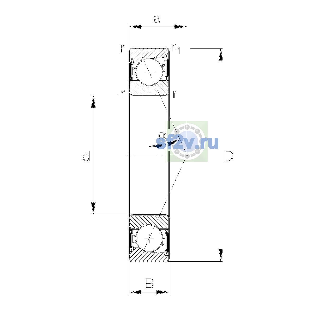 Схема подшипника B7215-E-2RSD-T-P4S-UL