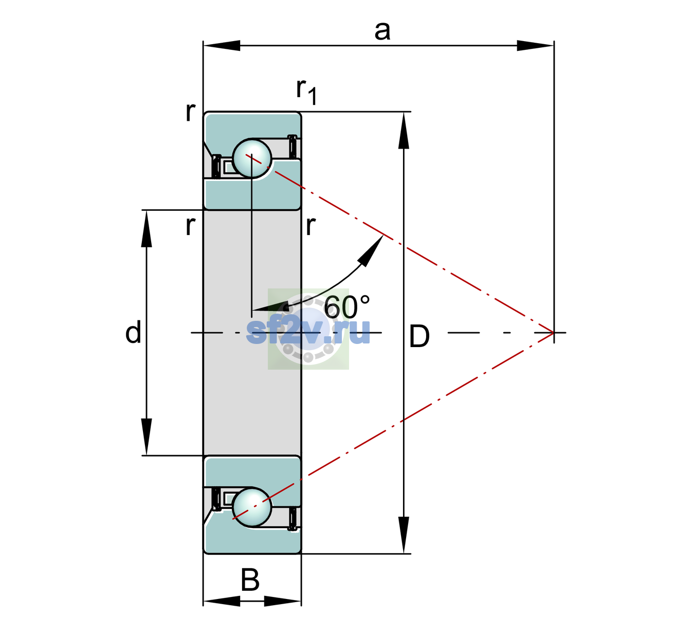 Схема подшипника BSB60120-2Z-SU-XL