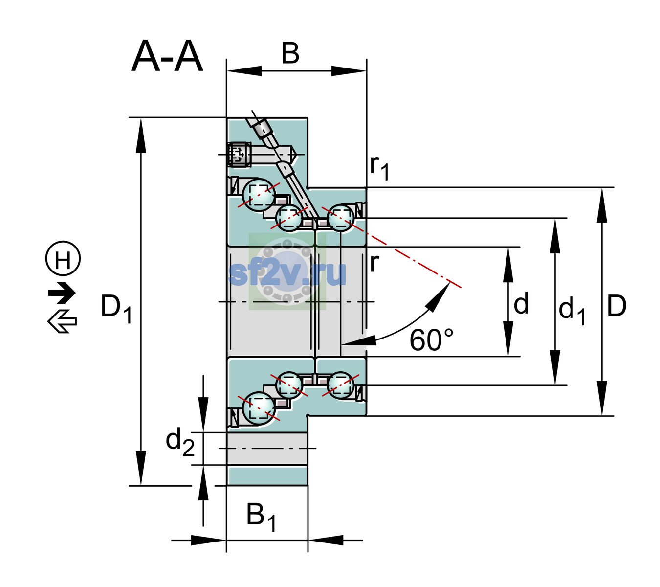 Схема подшипника DKLFA30100-2RS