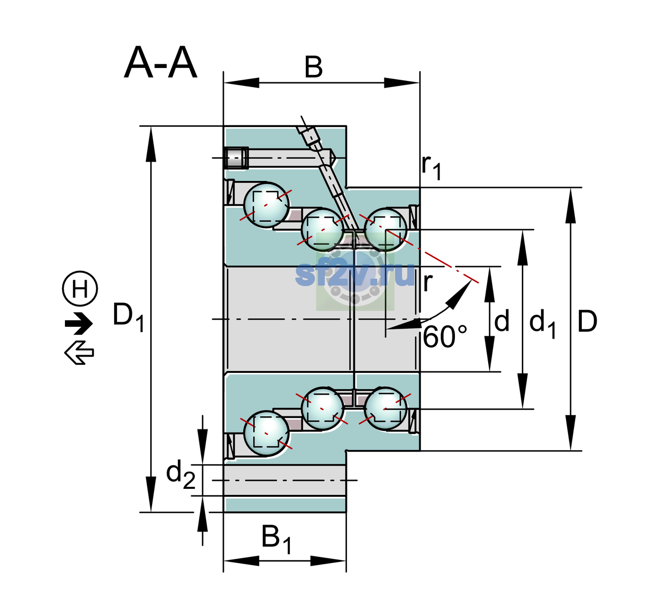 Схема подшипника DKLFA30110-2RS