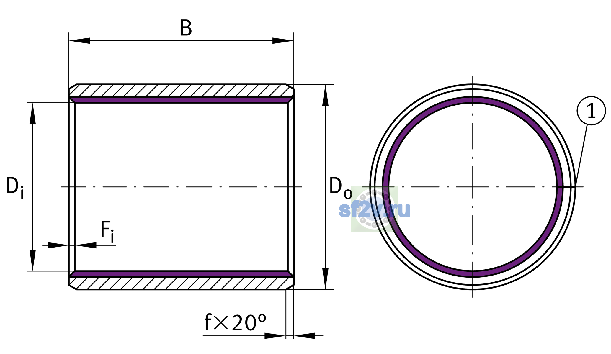 Схема подшипника EGB1020-E40-B