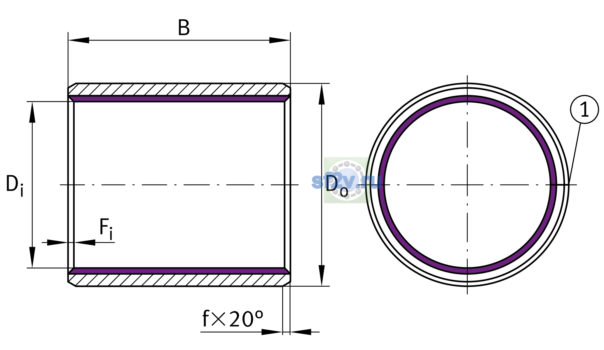 Схема подшипника EGB1225-E40-B
