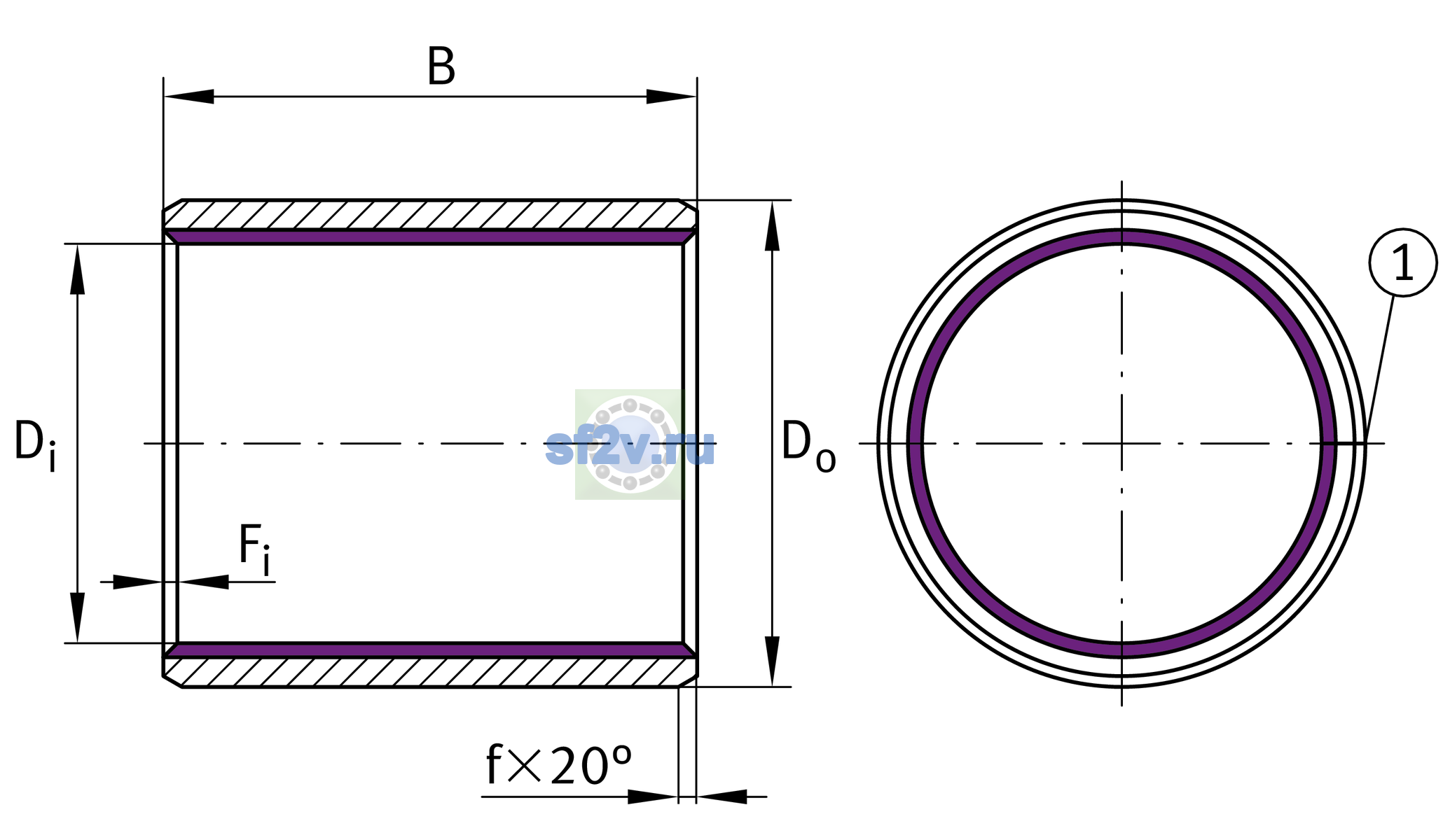 Схема подшипника EGB3020-E40-B