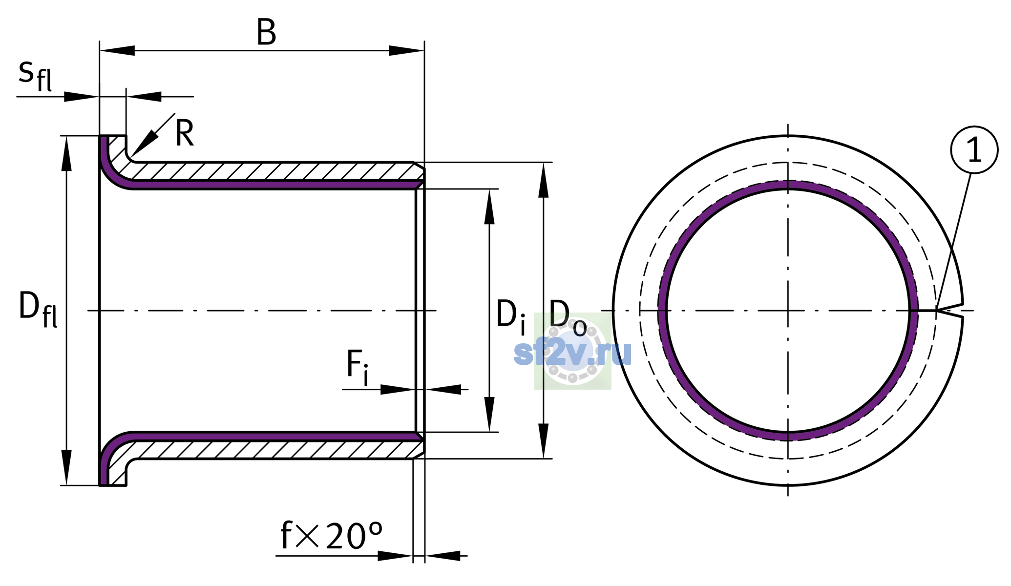 Схема подшипника EGF10070-E40
