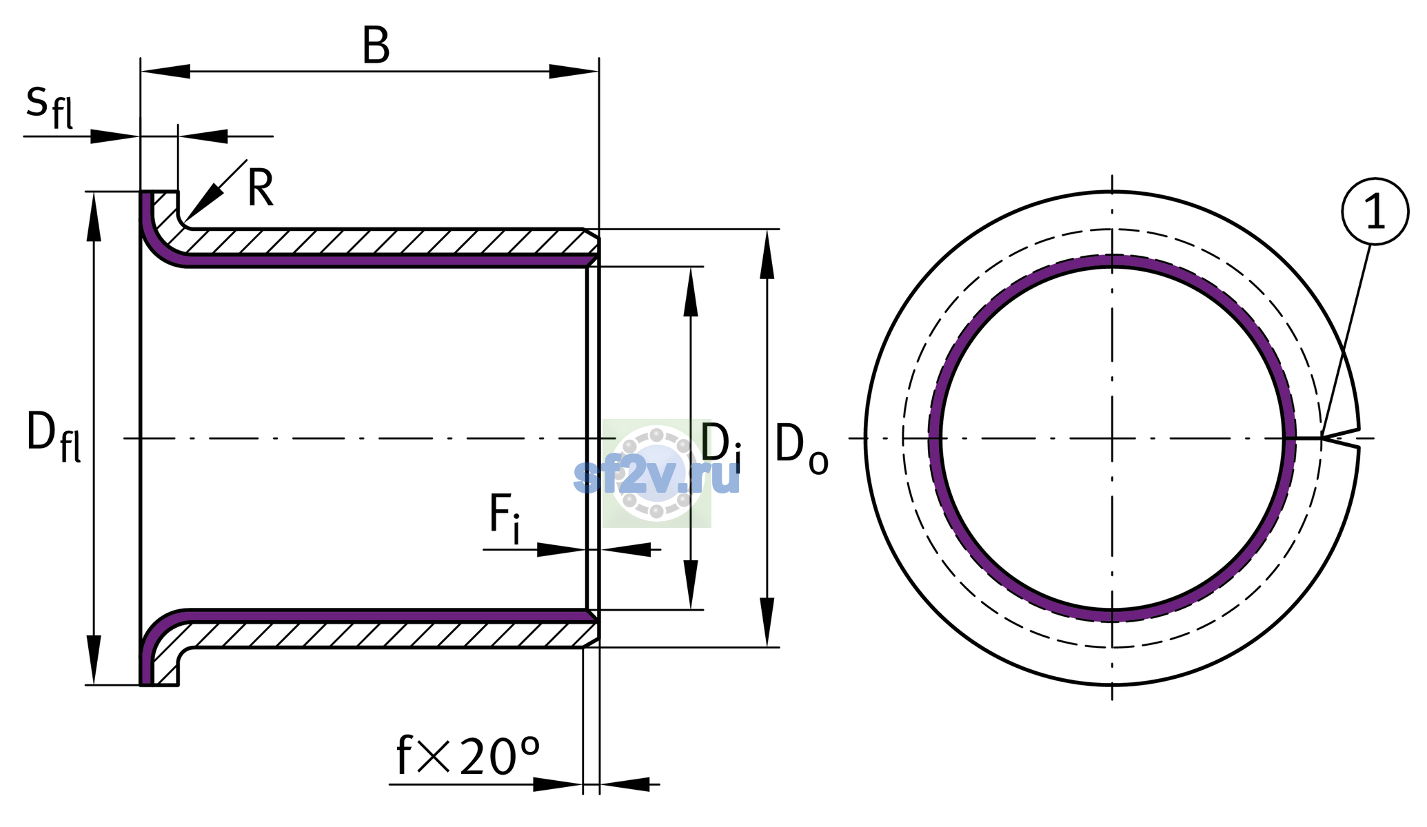 Схема подшипника EGF10070-E40-B