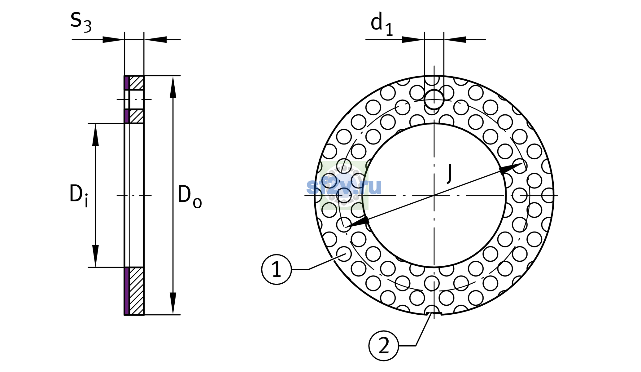 Схема подшипника EGW12-E50