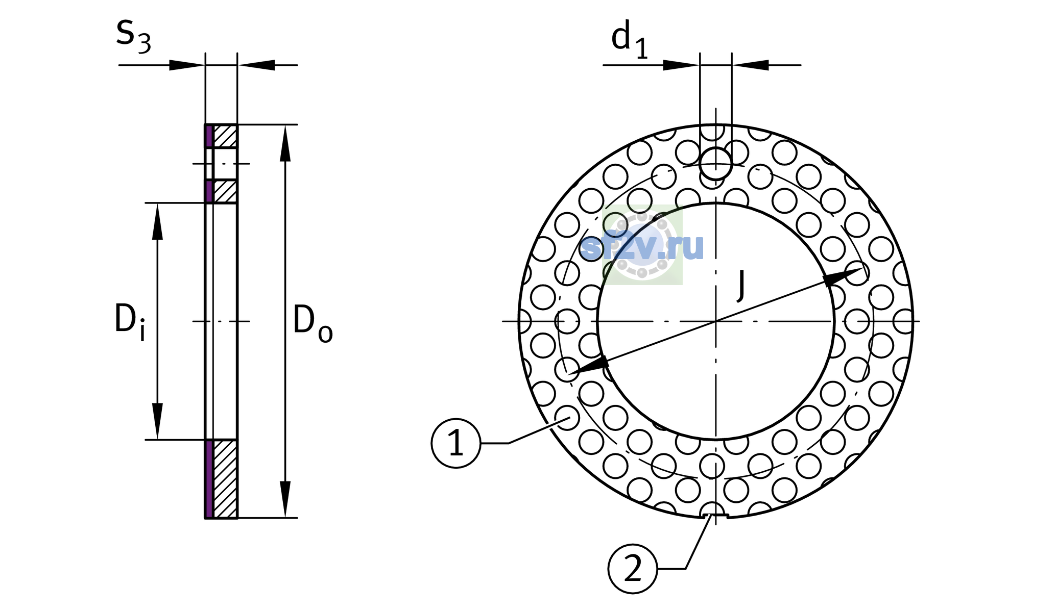Схема подшипника EGW20-E50
