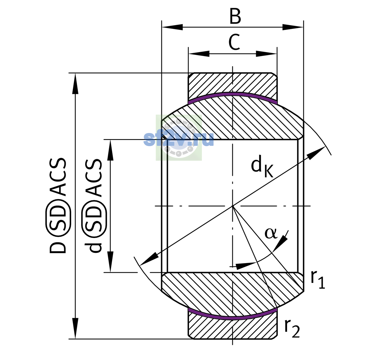Схема подшипника GE10-FW